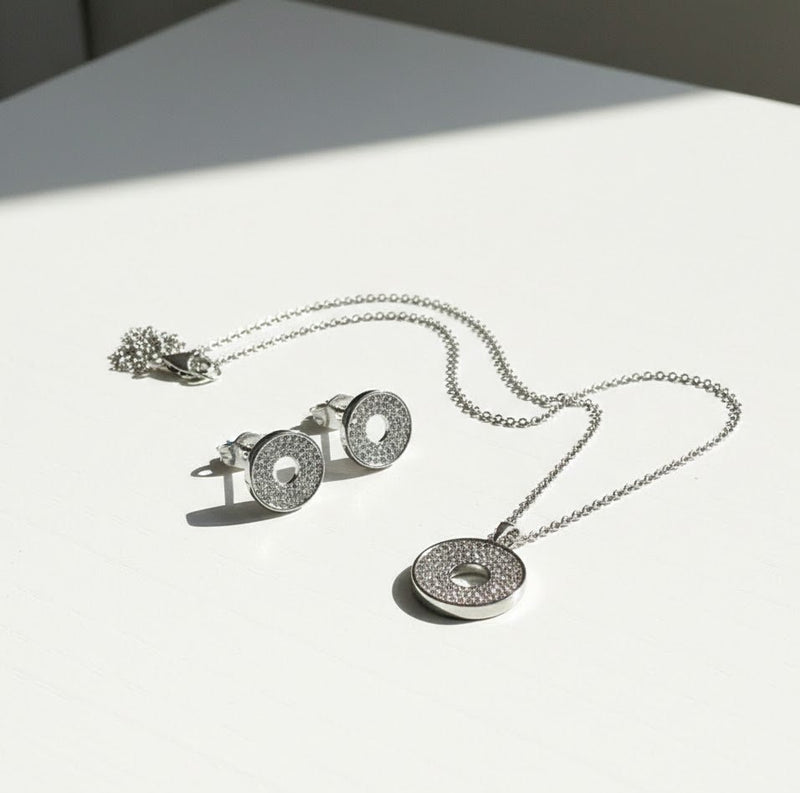 Open Halo Circle Pave Jewelry Set