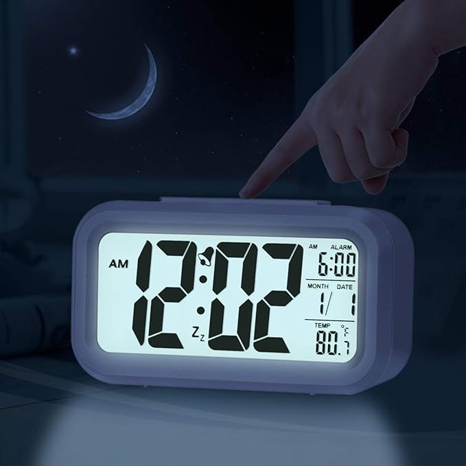 ساعة منبه رقمية LCD مع عرض التاريخ والحرارة