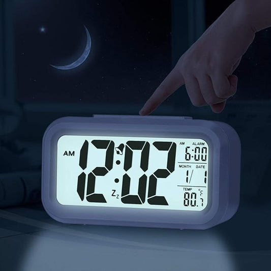 ساعة منبه رقمية LCD مع عرض التاريخ والحرارة