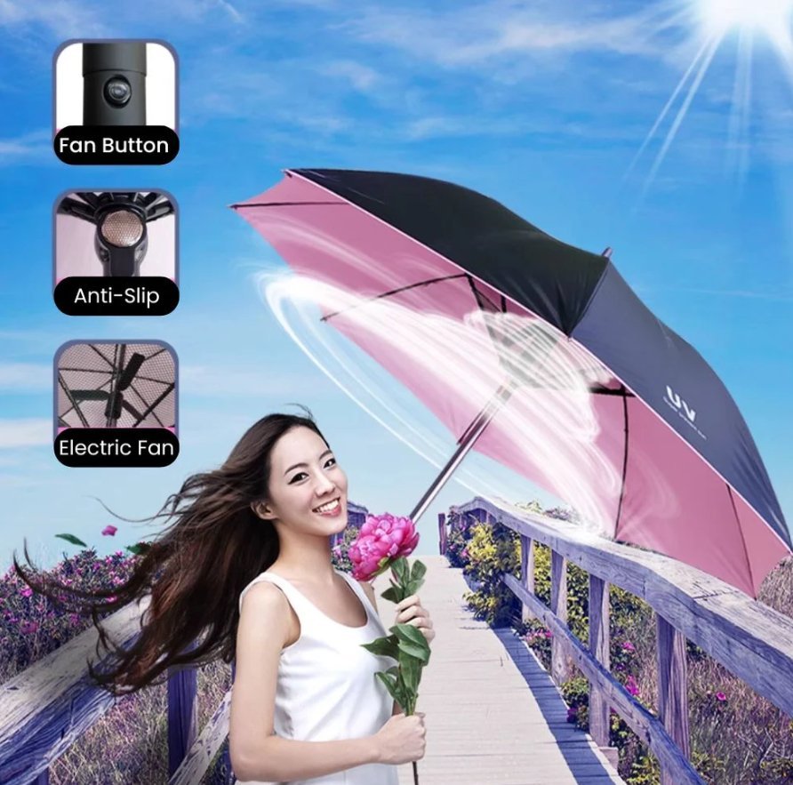 Fan umbrella with built-in fan