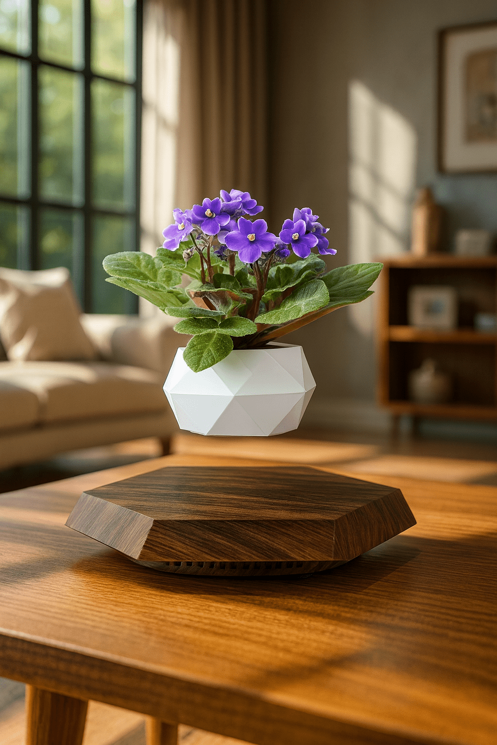 Levitating Floating Flower Pot with Wood Base - Wajha