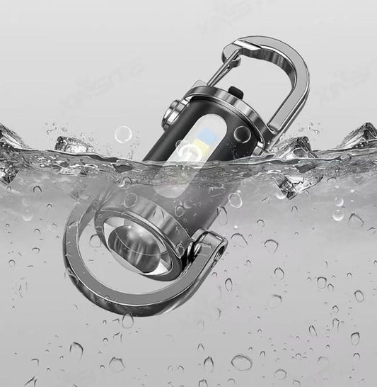 Mini Multifunction Keychain Flashlight attached to a keyring