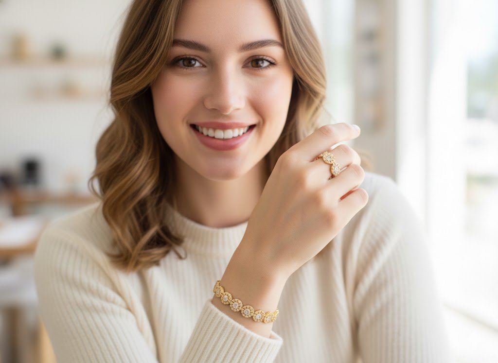 Sparkle Sunburst Cuff Bracelet & Ring Set