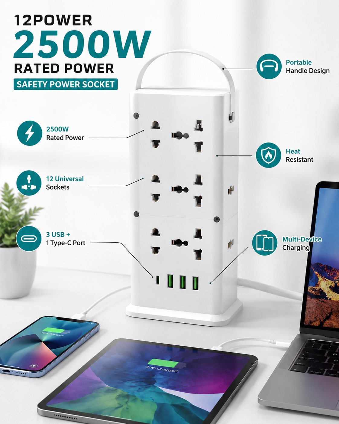 Vertical Safety Power Socket