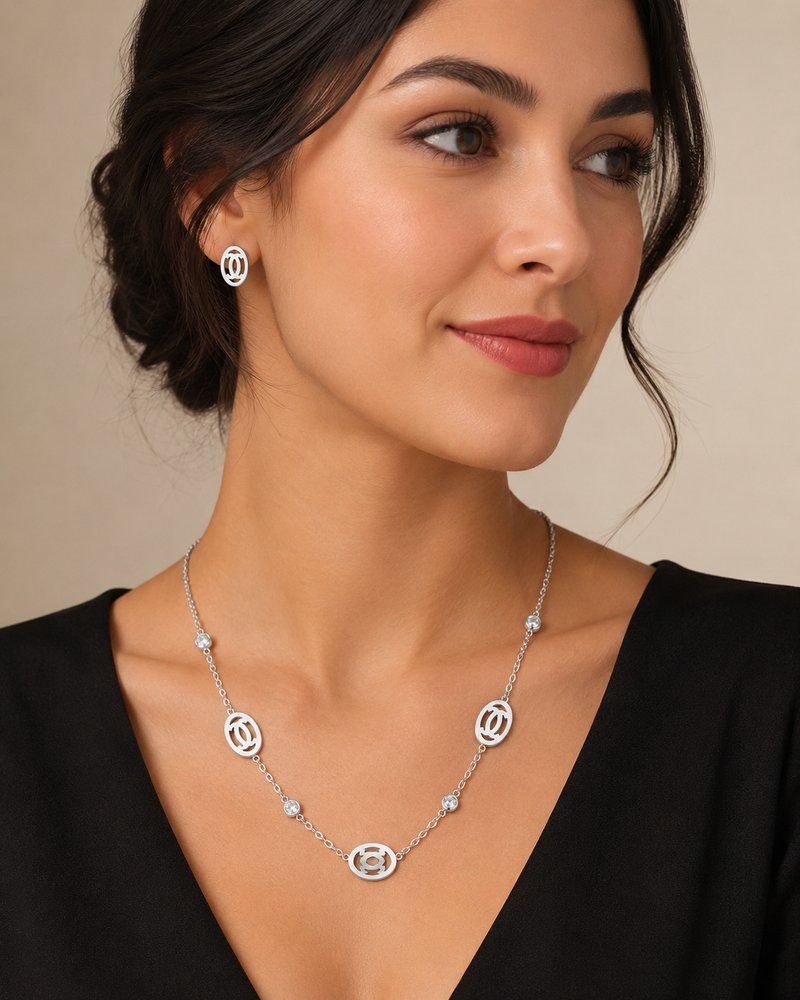 Geometric Silver Jewelry Set