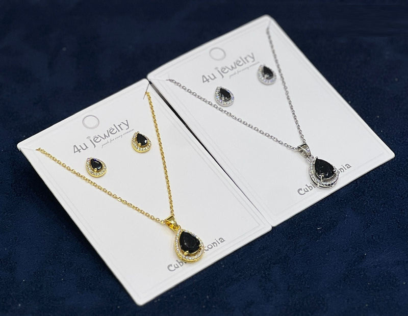 Black Teardrop Cubic Zirconia Set