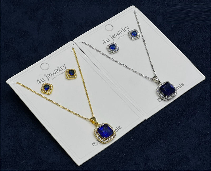 Blue Square Cubic Zirconia Set