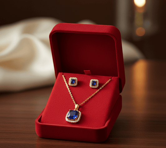 Blue Square Cubic Zirconia Set