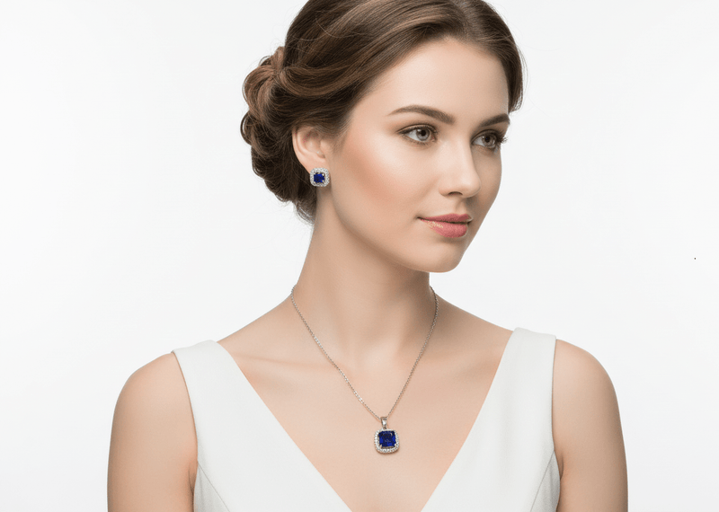 Blue Square Cubic Zirconia Set