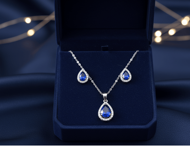 Blue Teardrop Cubic Zirconia Set