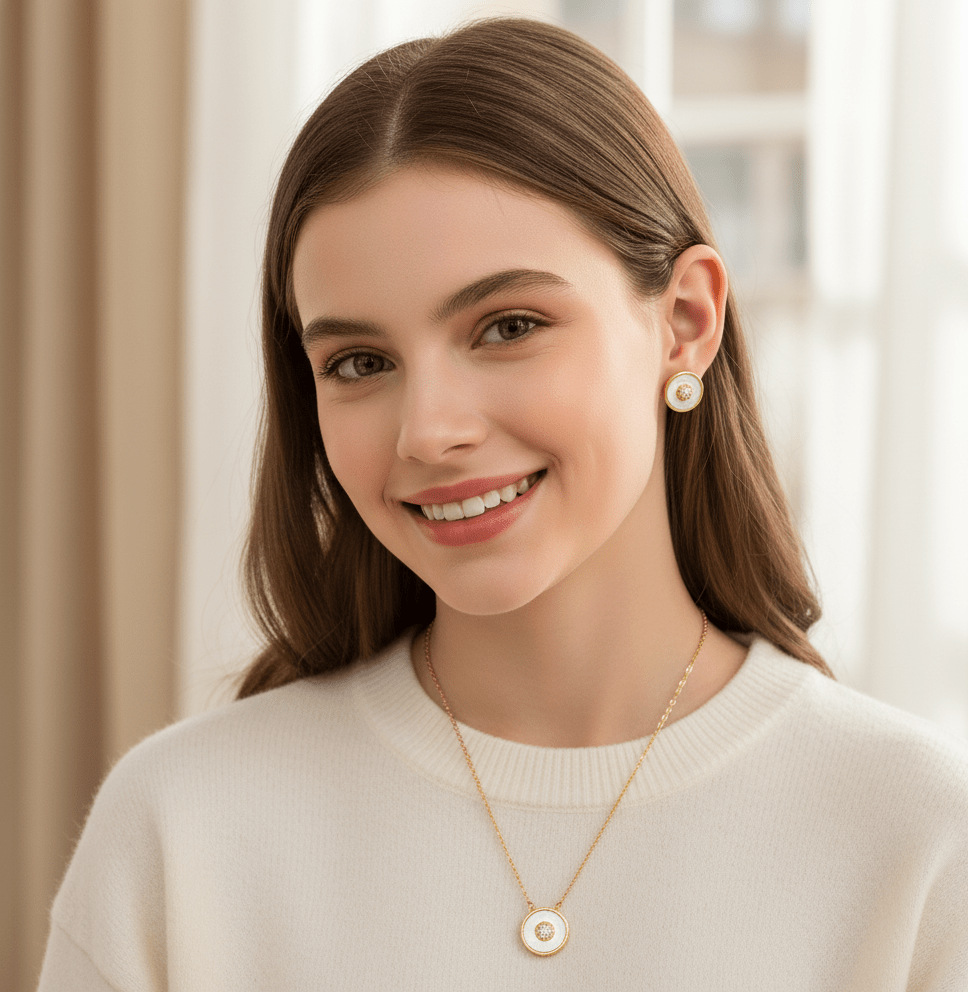 Crystal Donut Circle Pendant & Stud Set