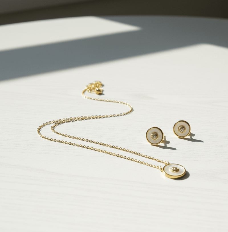 Crystal Donut Circle Pendant & Stud Set