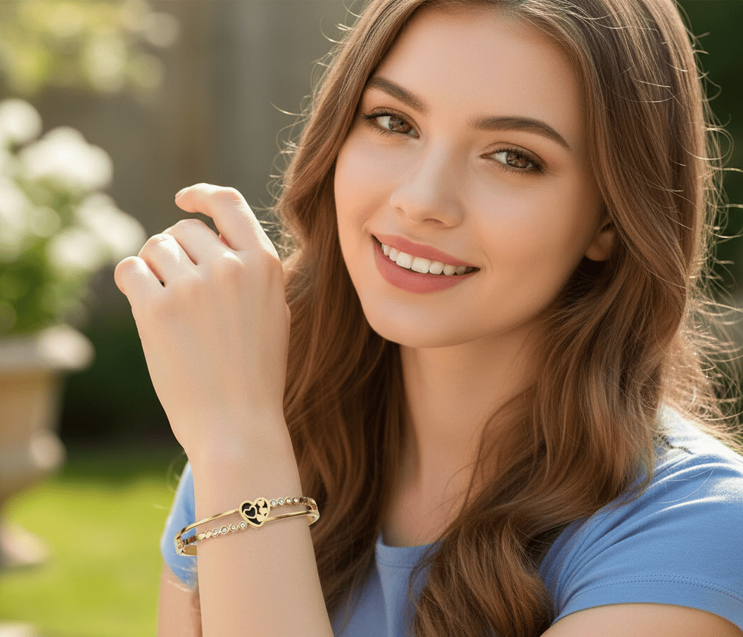 Crystal Heart Dual-Band Bangle