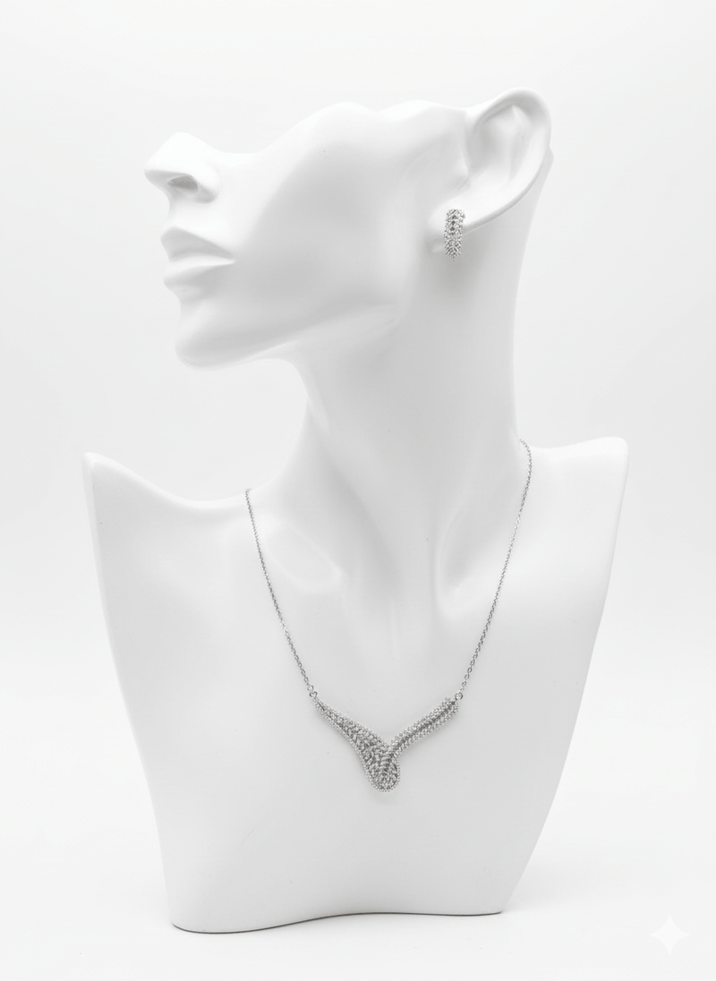 Curved Leaf Crystal Jewelry Set
