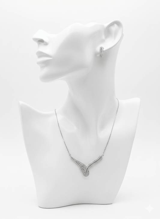 Curved Leaf Crystal Jewelry Set