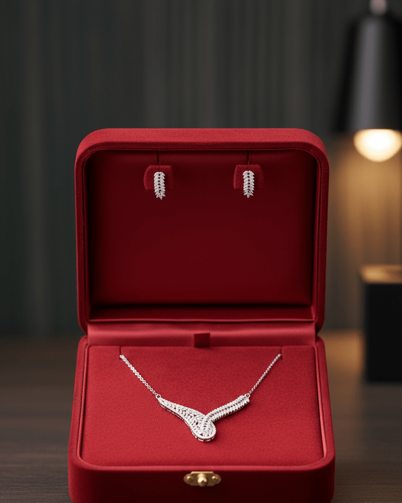 Curved Leaf Crystal Jewelry Set