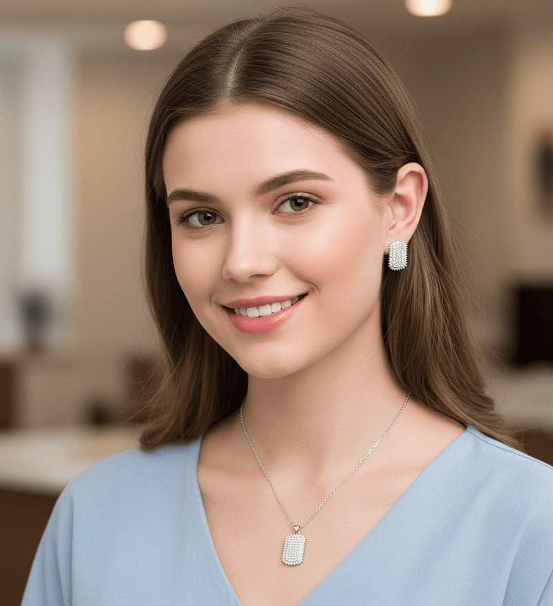 Cushion Sparkle Pendant & Stud Set