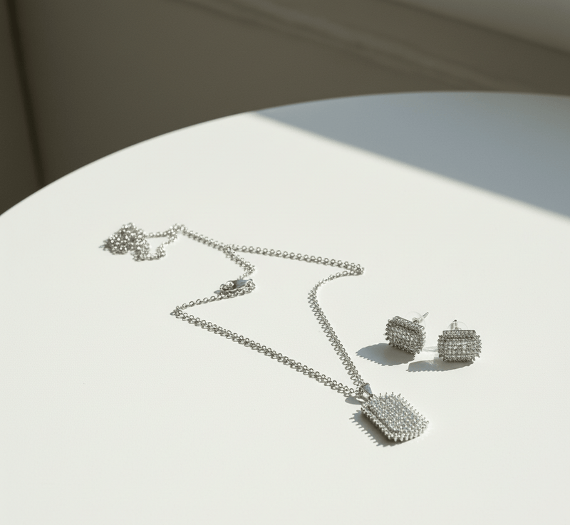Cushion Sparkle Pendant & Stud Set