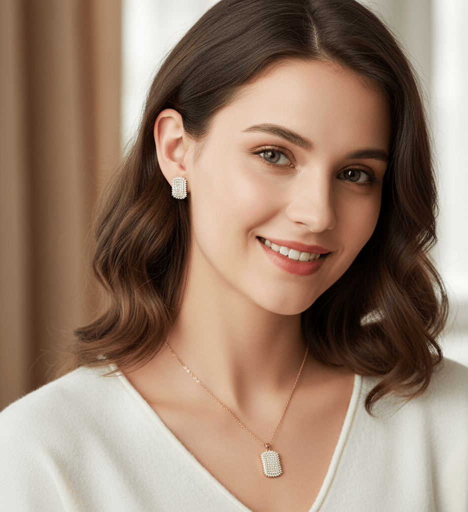 Cushion Sparkle Pendant & Stud Set