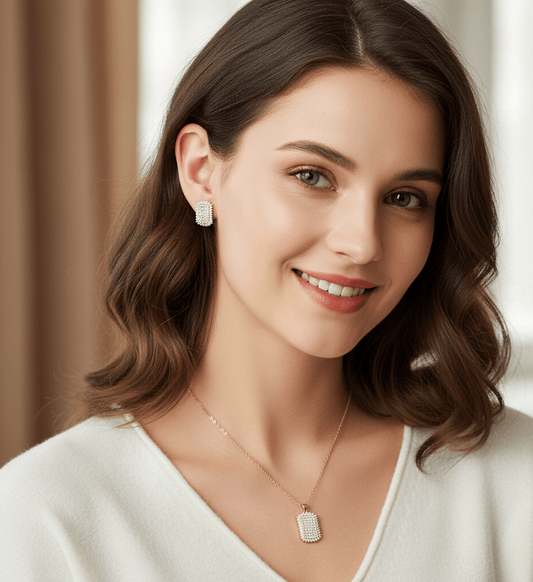 Cushion Sparkle Pendant & Stud Set