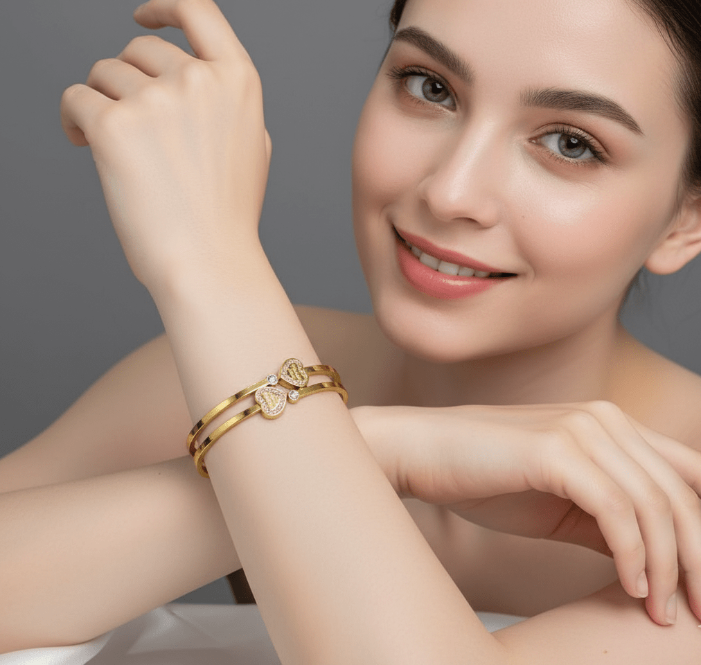 Double Heart Crystal Bangle