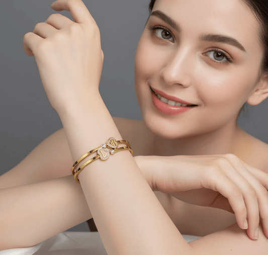 Double Heart Crystal Bangle