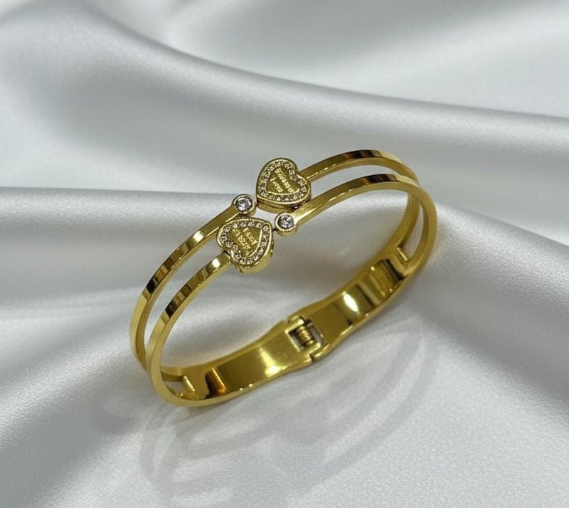 Double Heart Crystal Bangle