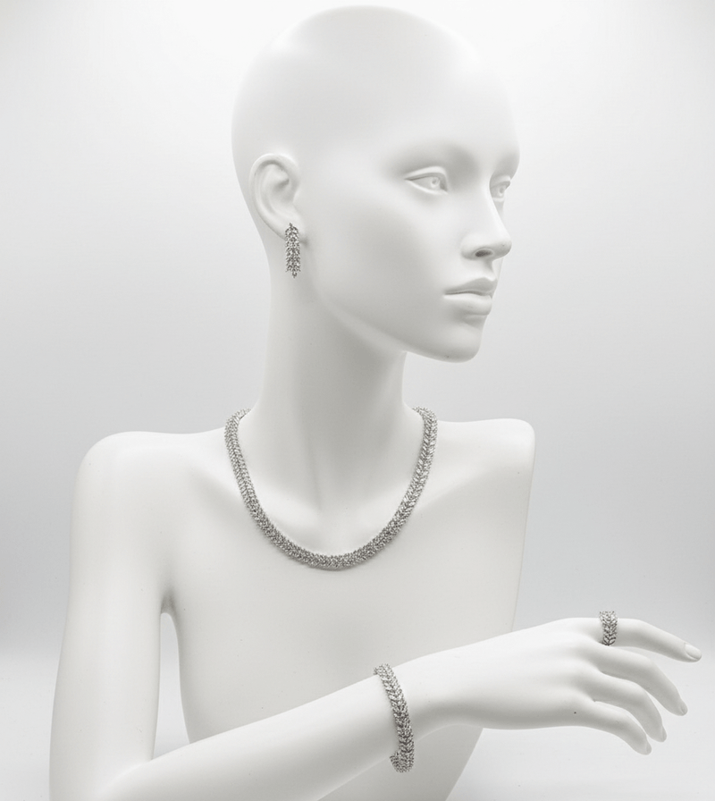 Elegant Leaf Crystal Jewelry Set