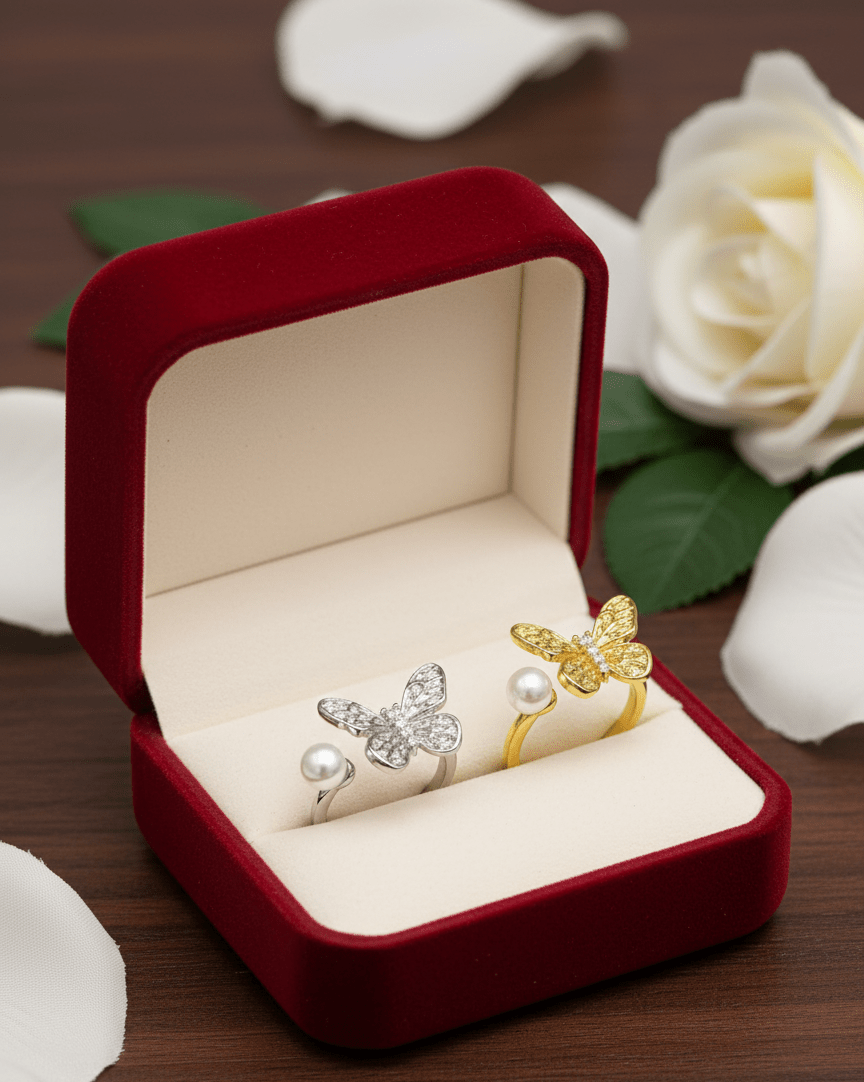 Elegant Pearl Butterfly Ring