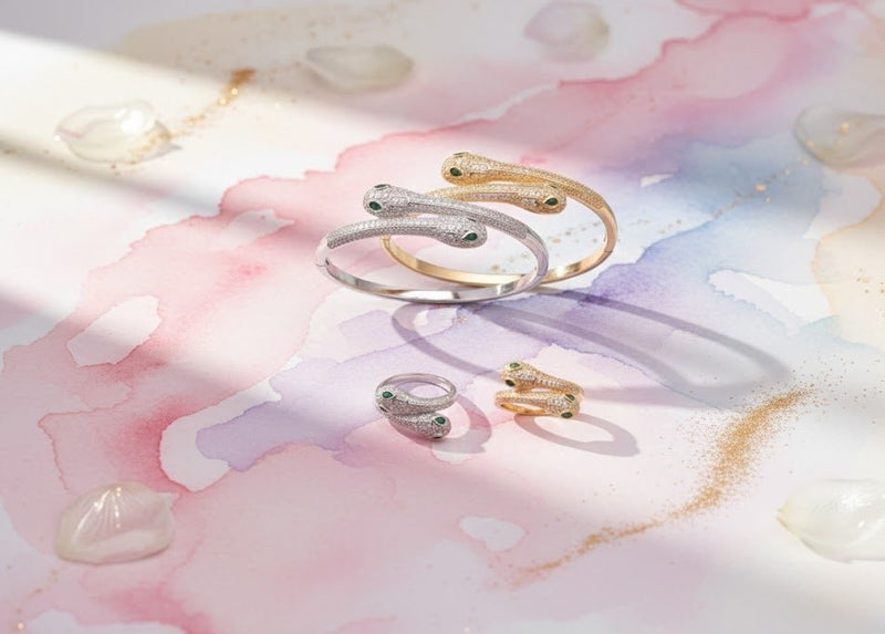 Emerald-Eye Snake Bangle & Ring Set