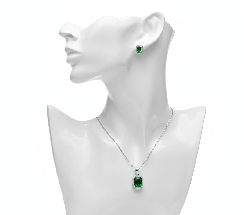 Green Rectangle Cubic Zirconia Set