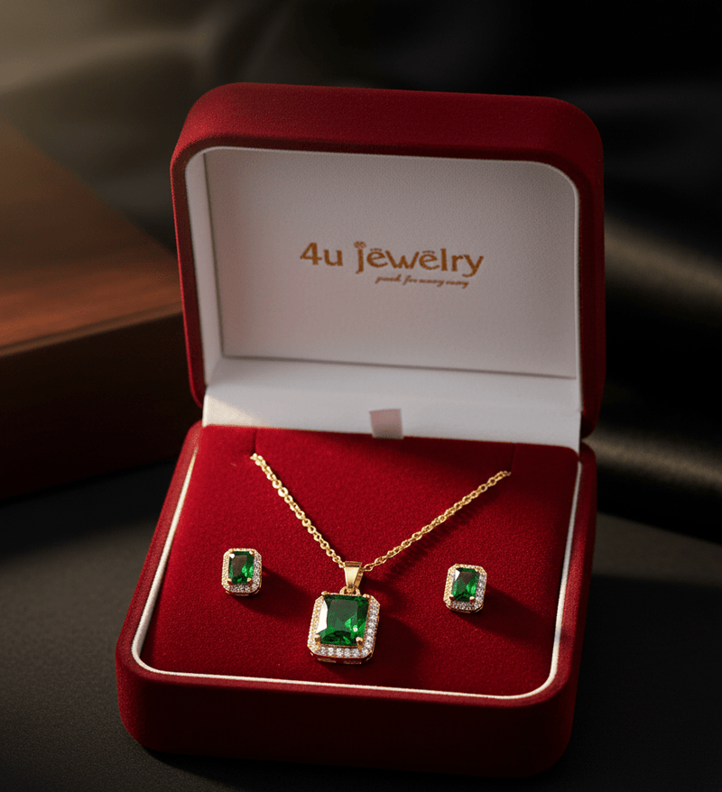 Green Rectangle Cubic Zirconia Set