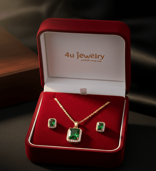Green Rectangle Cubic Zirconia Set
