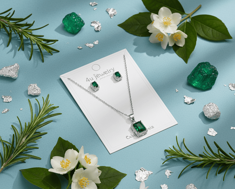 Green Rectangle Cubic Zirconia Set