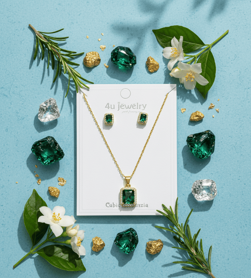 Green Rectangle Cubic Zirconia Set