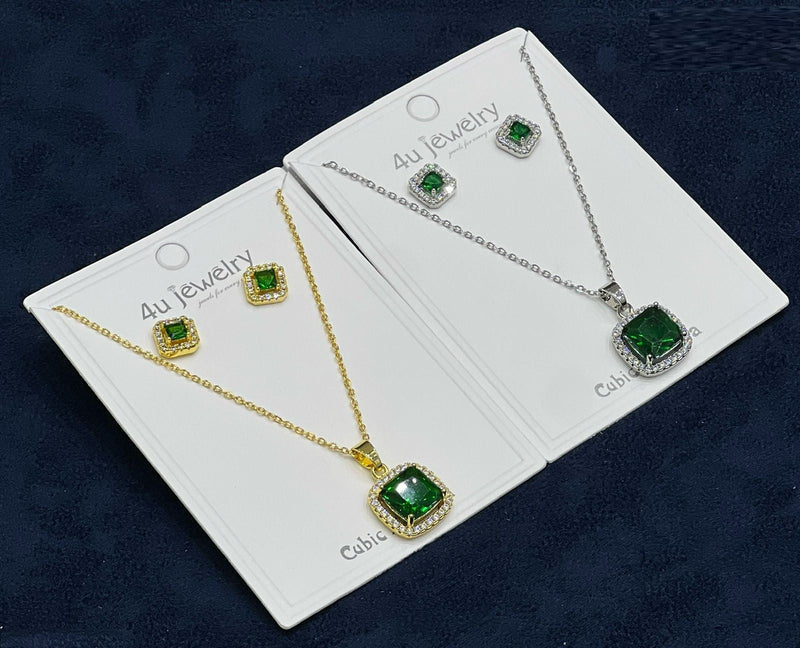 Green Square Cubic Zirconia Set