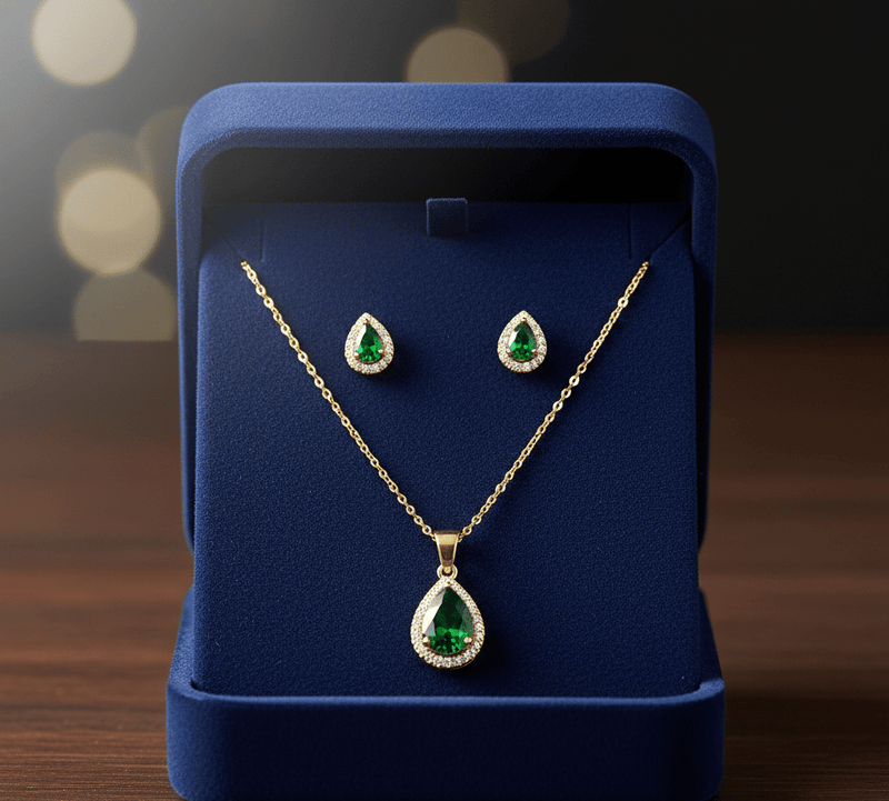 Green Teardrop Cubic Zirconia Set