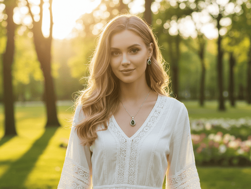 Green Teardrop Cubic Zirconia Set