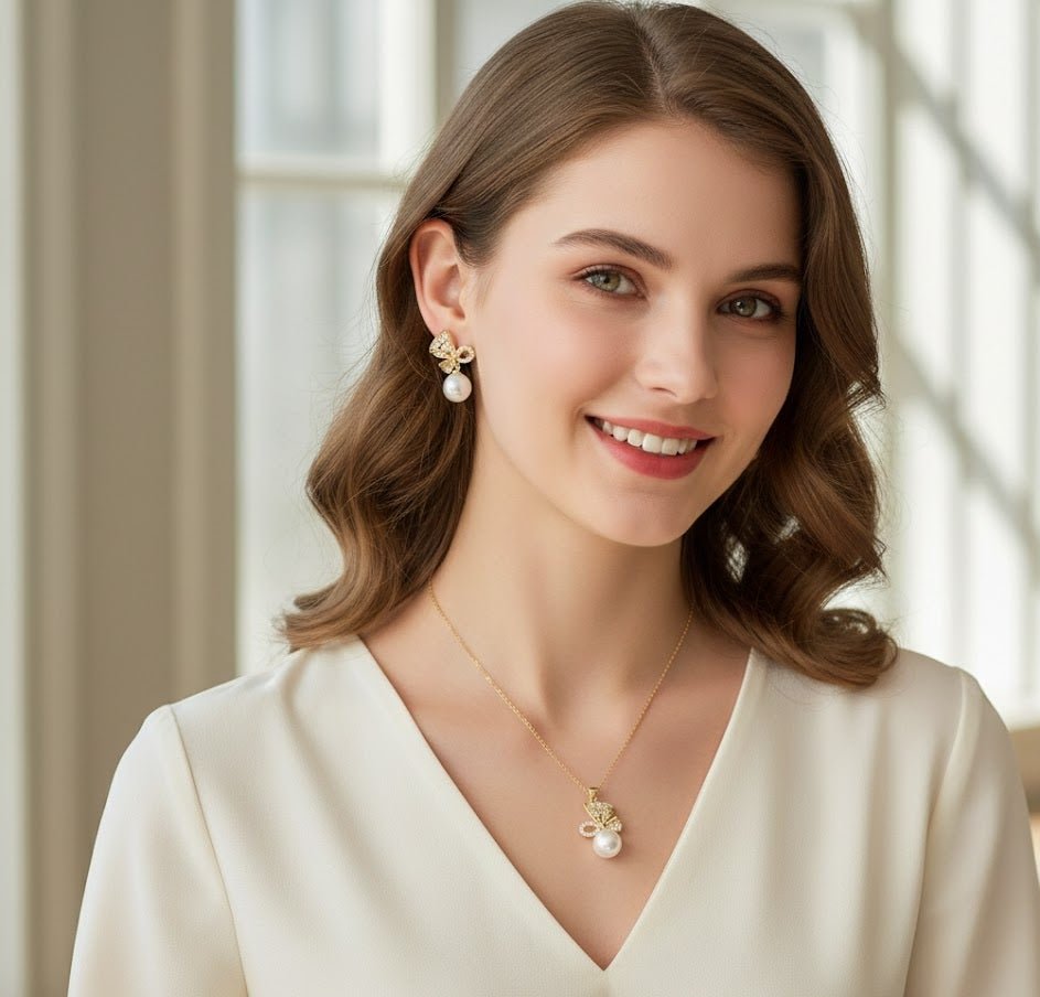 Leaf Clover & Pearl Jewelry Set