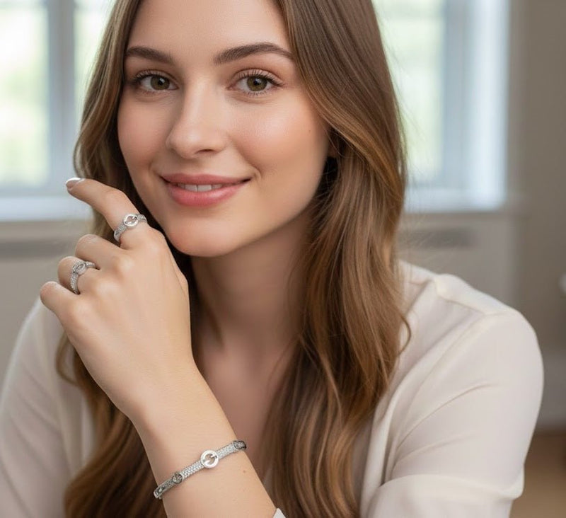 Modern Cross-Bar Zirconia Bangle Set
