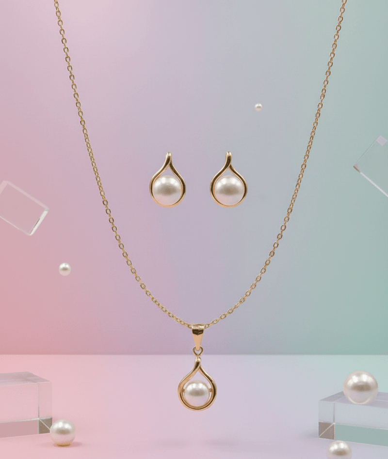 Pearl Drop Gold Pendant Set