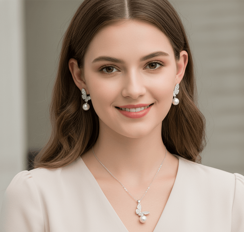 Pearl Sparkle Butterfly Jewelry Set