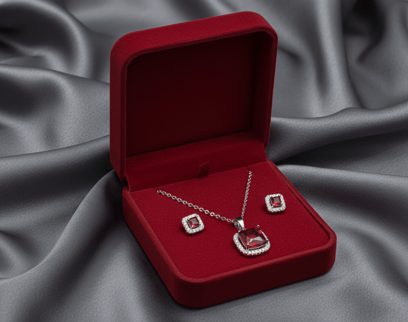 Red Square Cubic Zirconia Set