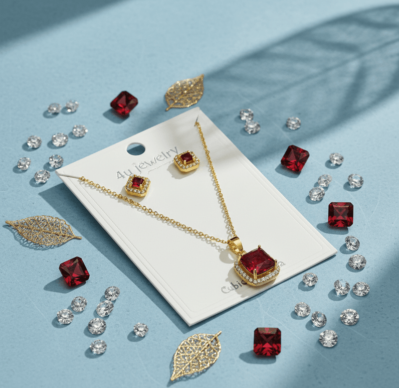 Red Square Cubic Zirconia Set