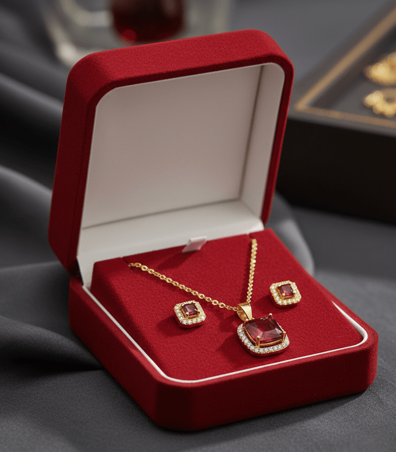 Red Square Cubic Zirconia Set