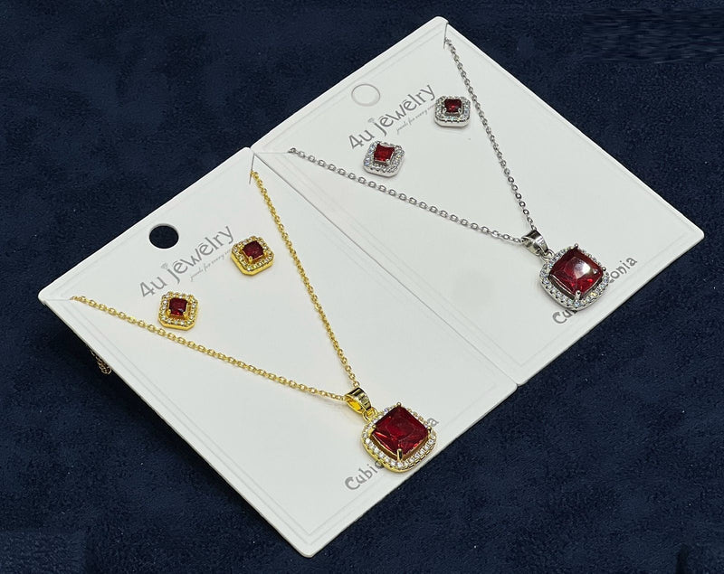 Red Square Cubic Zirconia Set