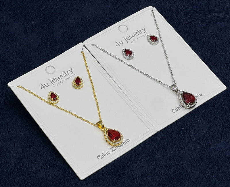 Red Teardrop Cubic Zirconia Set