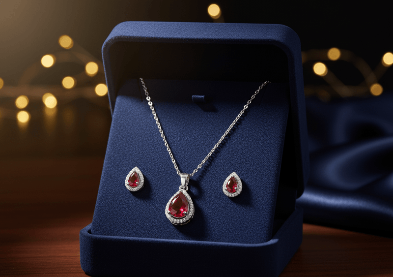 Red Teardrop Cubic Zirconia Set
