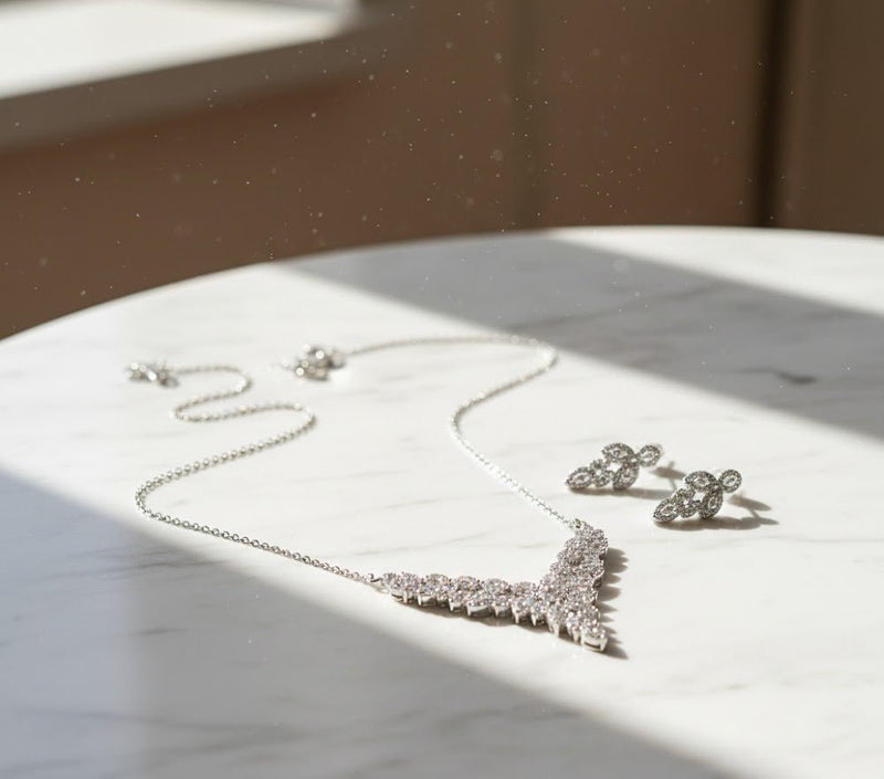 Royal Bloom CZ Necklace & Earrings Set