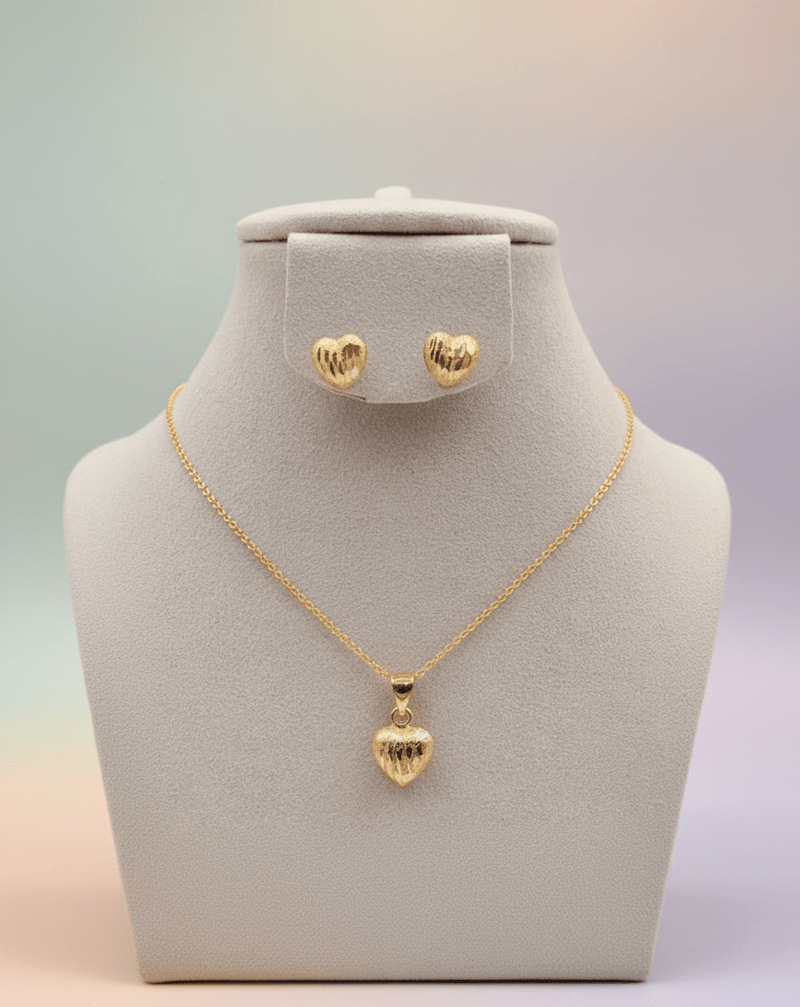 Textured Heart Pendant Set